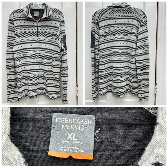 Icebreaker Fair Isle Vertex 100% merino wool 1/4 zip long sleeve shirt womens xl - Picture 1 of 7